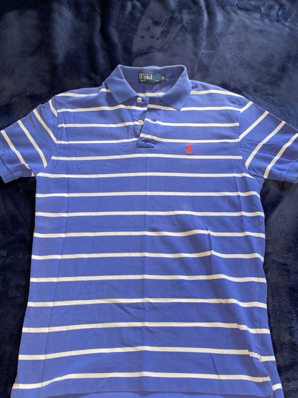 Polo by Ralph Lauren Blue & White Striped Polo with Red Pony